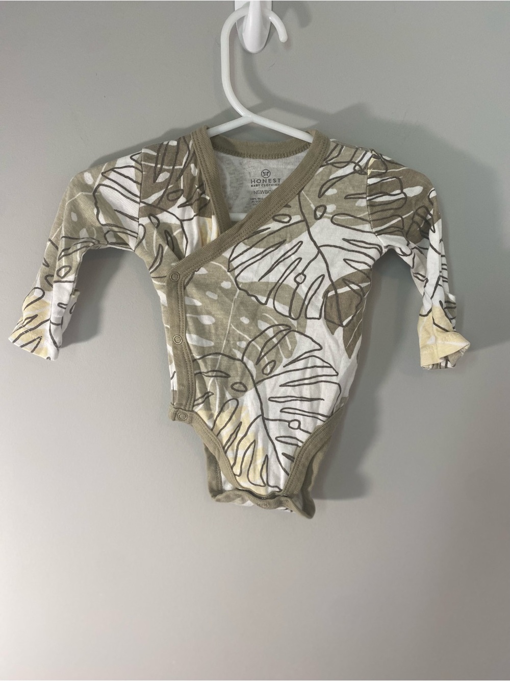 Honest Baby Clothing Olive Leaf Print Wrap Onesie